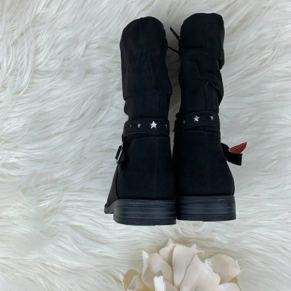Faux Suede Girl's Riding Boots With Star Accents New With Tags